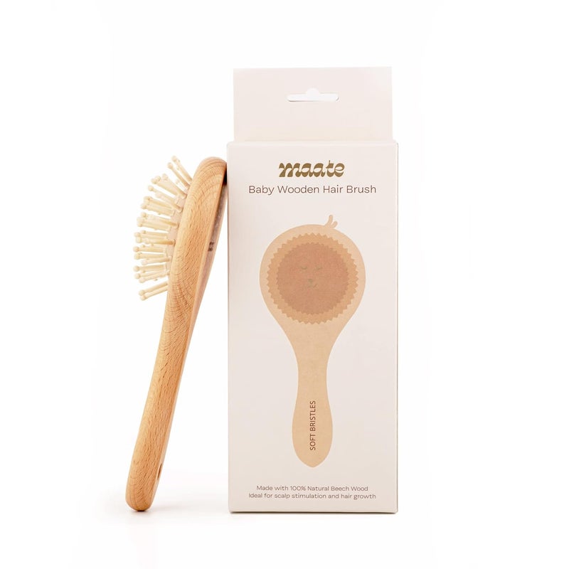 Maate Baby Wooden Hair Brush | Soft Wooden Bristle for Baby Delicate Scalp | Made with Natural Beach Wood | Baby Hair conditioning & Detangling - Image 2