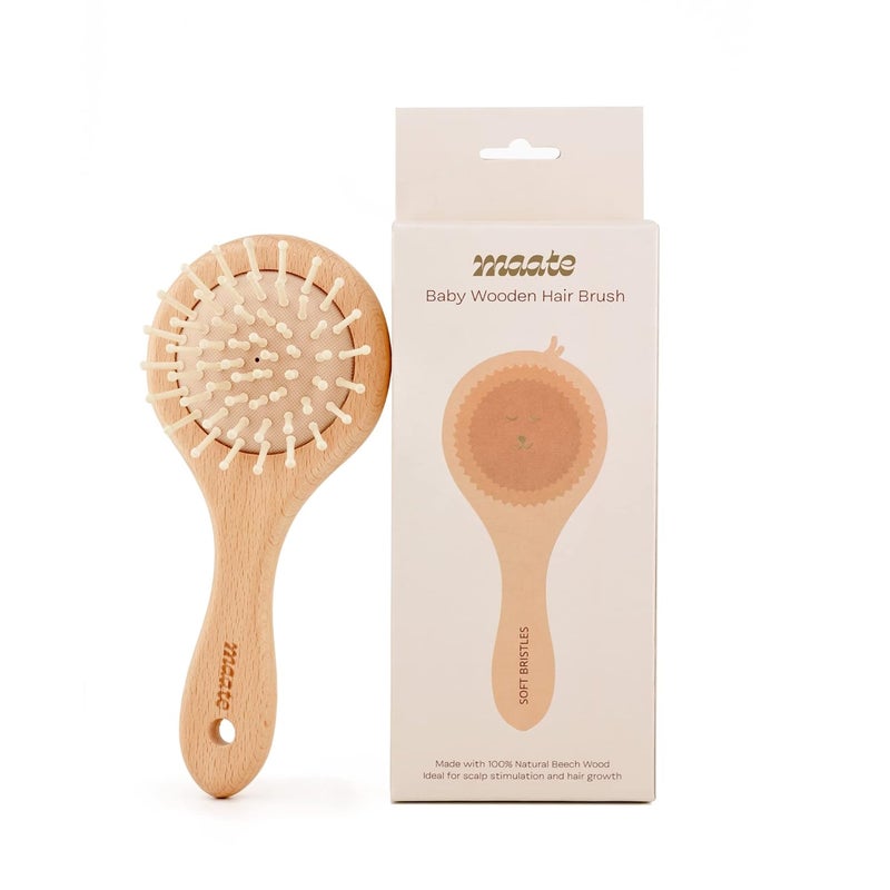 Maate Baby Wooden Hair Brush | Soft Wooden Bristle for Baby Delicate Scalp | Made with Natural Beach Wood | Baby Hair conditioning & Detangling - Image 1
