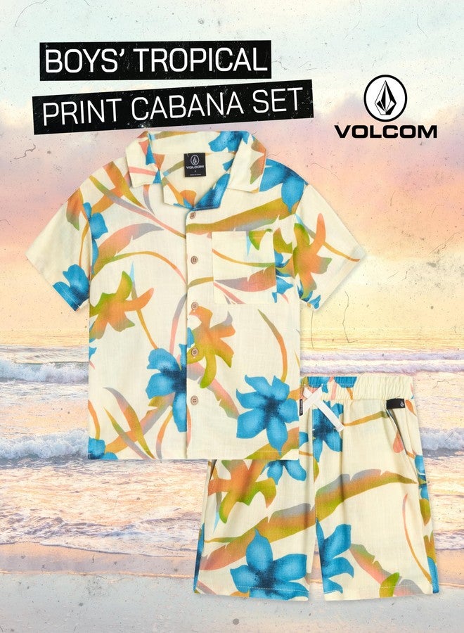 Volcom Toddler Boy Shorts Set - 2 Piece Short Sleeve Button Down Hawaiian Shirt & Matching Shorts, Little Boys Summer Outfits, Size 4, Cloud - Image 2