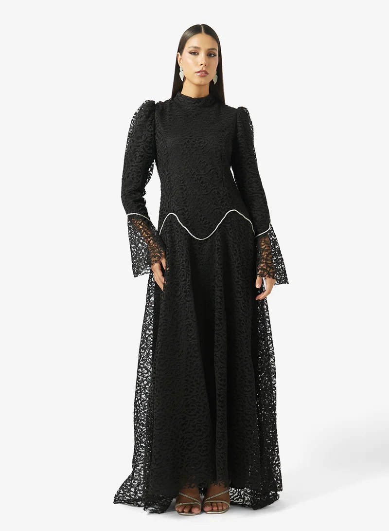 Khizana Lace A-ine Dress With Flare Sleeves