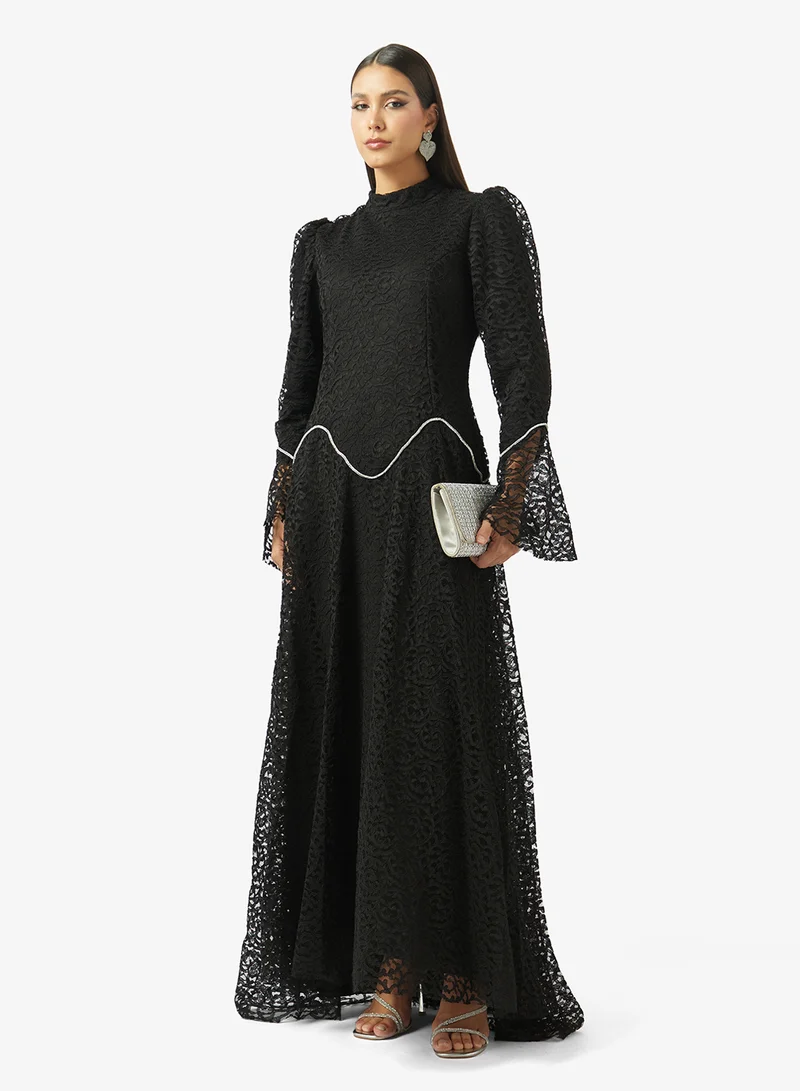 Khizana  Lace A-ine Dress With Flare Sleeves for Women | Best Price UAE