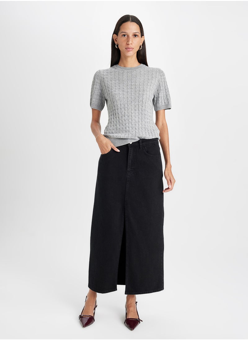 DeFacto Fashion Fit Slit Pocket Long Denim Skirt  - Image 4
