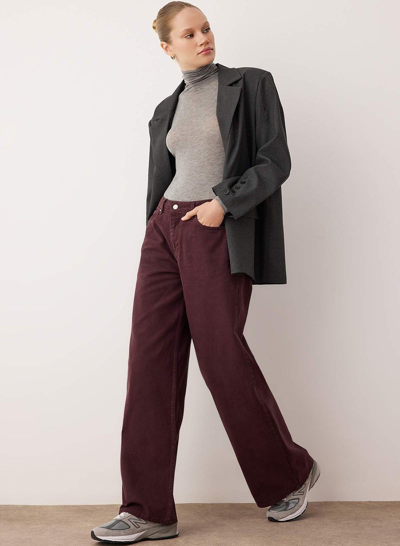 trendyol Burgundy Regular Waist Loose/Wide Leg Jeans - Image 3
