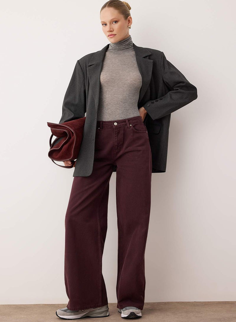 trendyol Burgundy Regular Waist Loose/Wide Leg Jeans - Image 2