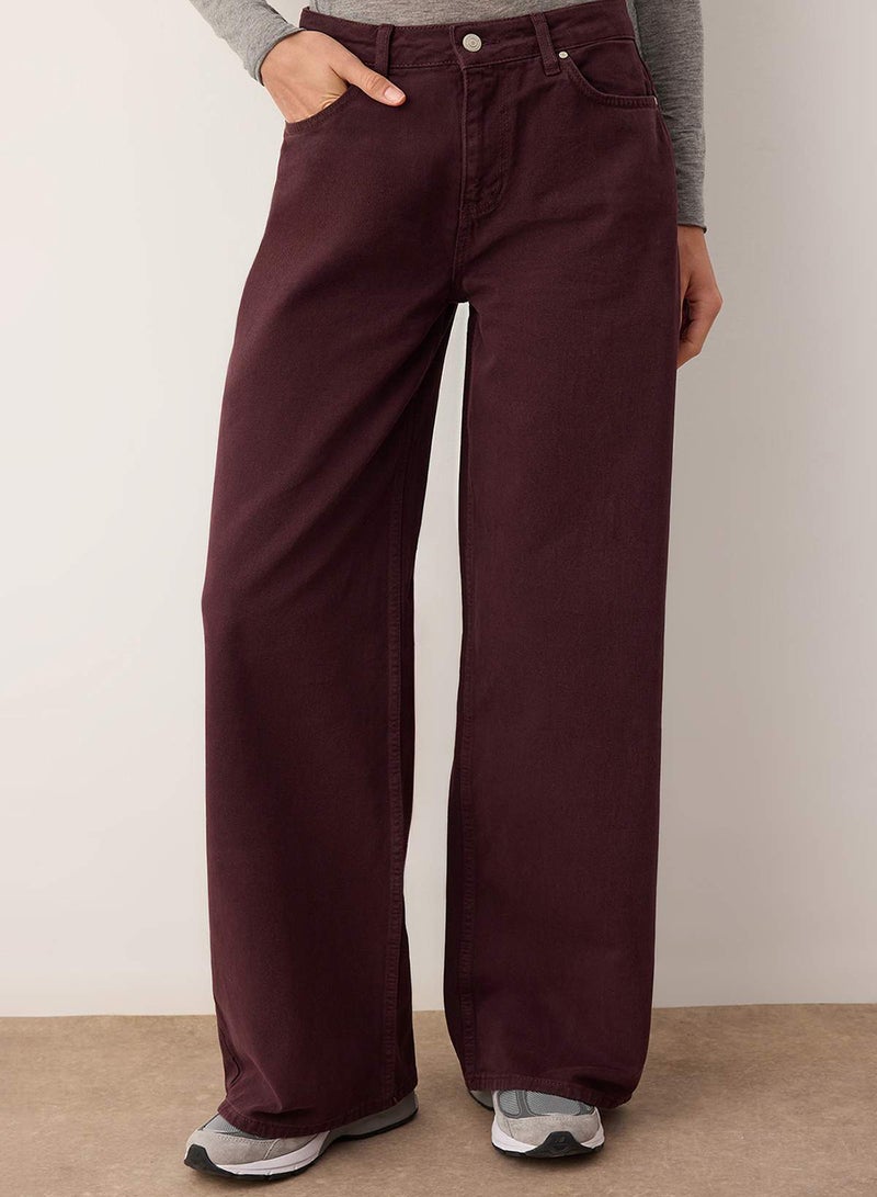 trendyol Burgundy Regular Waist Loose/Wide Leg Jeans - Image 1