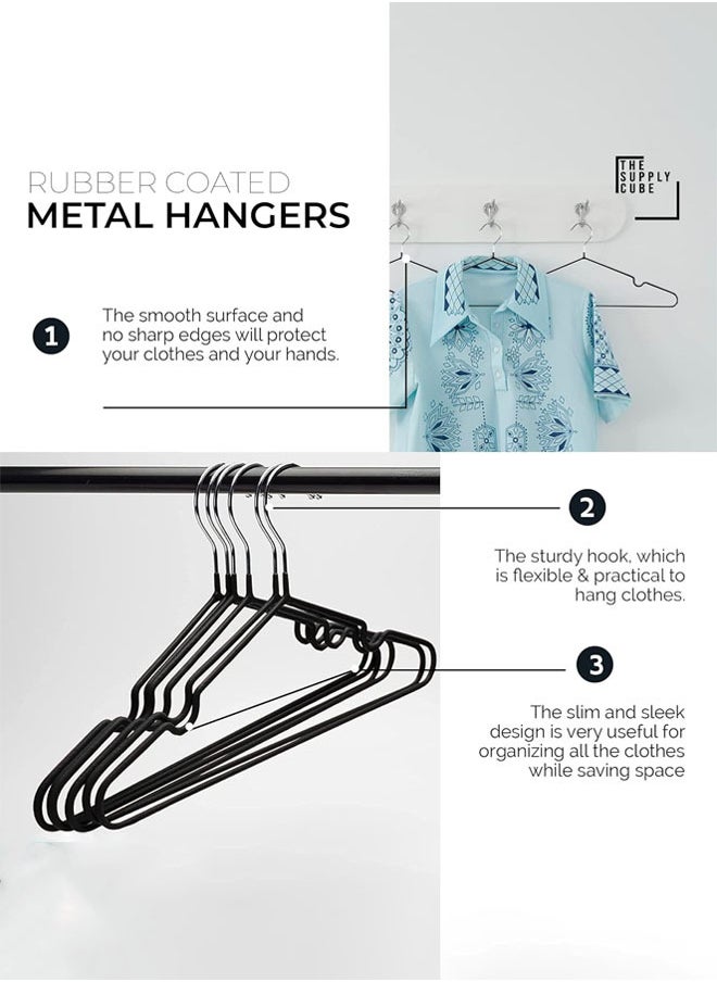 D'HOME 20-Pcs Rubber Coated Metal Hangers Non Slip Hangers with 4mm Thickness Wardrobe Organiser Clothes Hangers Space Saving Hangers for Wardrobe Rail, Rack (20 Pack, Black)  - Image 2