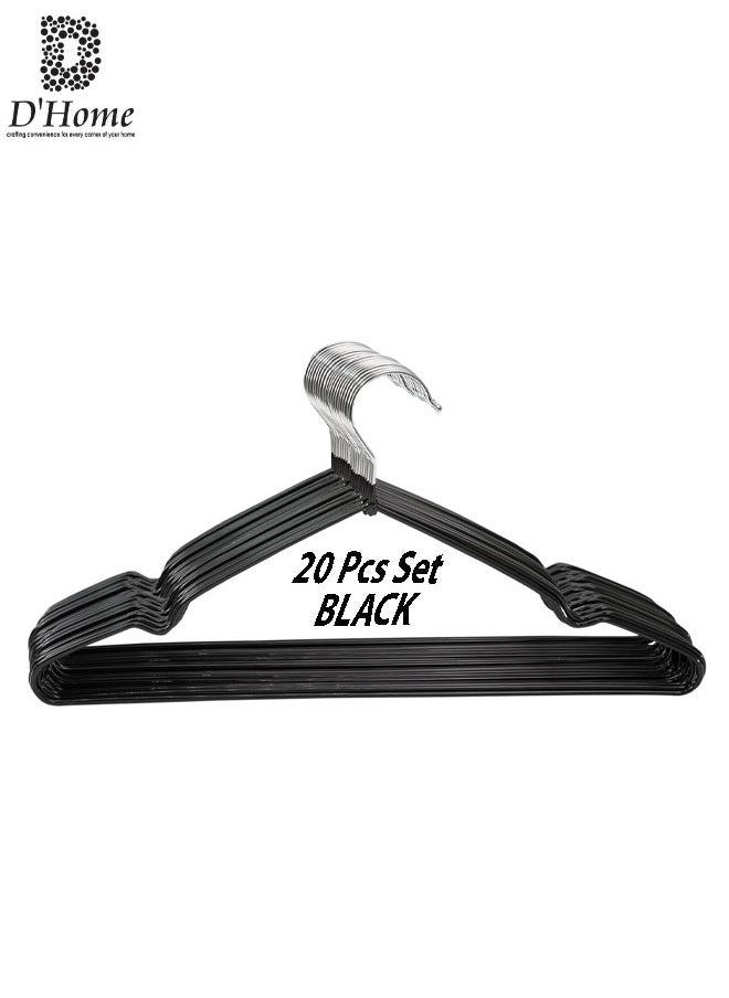 D'HOME 20-Pcs Rubber Coated Metal Hangers Non Slip Hangers with 4mm Thickness Wardrobe Organiser Clothes Hangers Space Saving Hangers for Wardrobe Rail, Rack (20 Pack, Black)  - Image 1