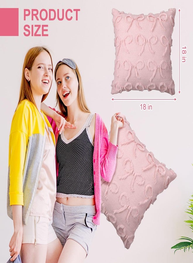 SmoothNovelty مجموعة من 2 غطاء وسادة مزخرف بعقدة وردية من SmoothNovelty، مقاس 18×18، من قطعتين، ديكور غرفة أنيقة، غطاء وسادة مطرز بعقدة من القطيفة الرقيقة والجميلة، مناسب لغرفة النوم والأريكة - Image 4