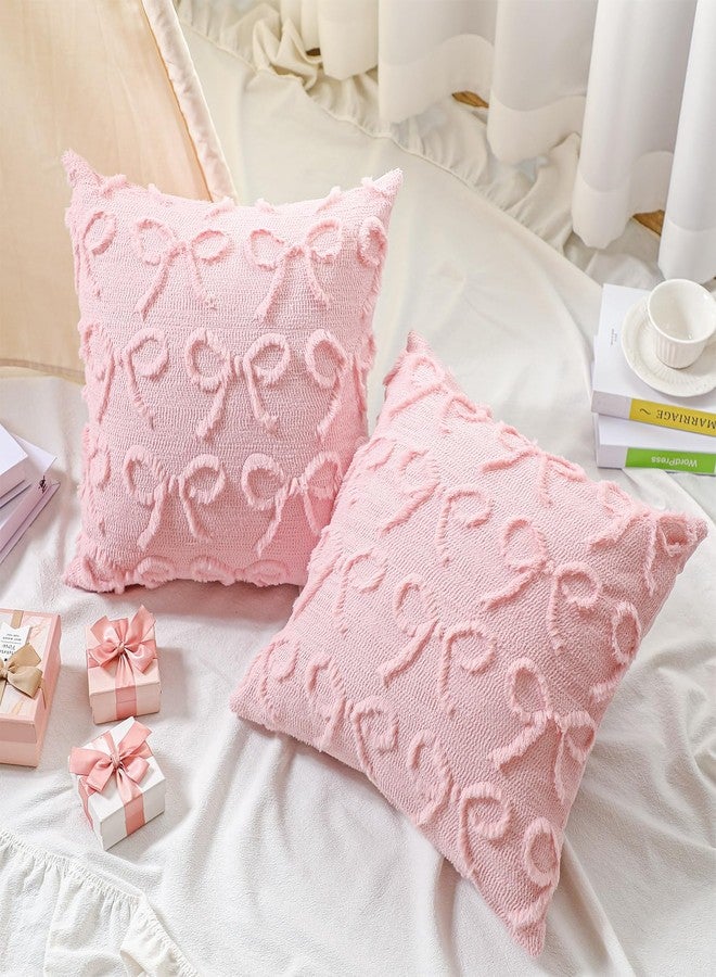 SmoothNovelty مجموعة من 2 غطاء وسادة مزخرف بعقدة وردية من SmoothNovelty، مقاس 18×18، من قطعتين، ديكور غرفة أنيقة، غطاء وسادة مطرز بعقدة من القطيفة الرقيقة والجميلة، مناسب لغرفة النوم والأريكة - Image 5