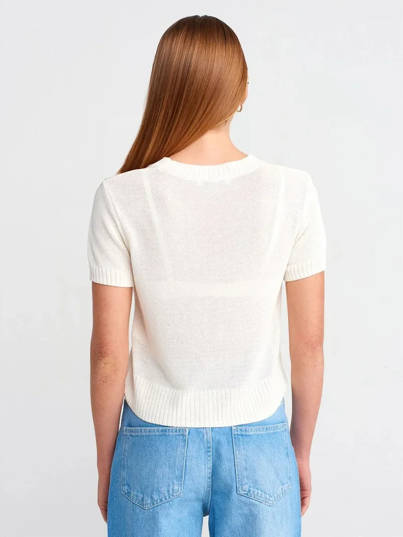 ديلفين Dilvin Women's Ribbed Crew Neck Short-sleeve Sweater