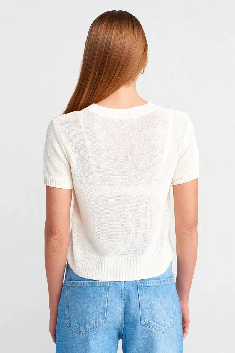 Dilvin Dusty White DILVIN Women's Ribbed Crew Neck Short-sleeve Sweater for Women | Best Price UAE