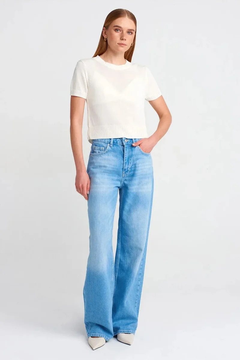 Dilvin Dusty White DILVIN Women's Ribbed Crew Neck Short-sleeve Sweater for Women | Best Price UAE