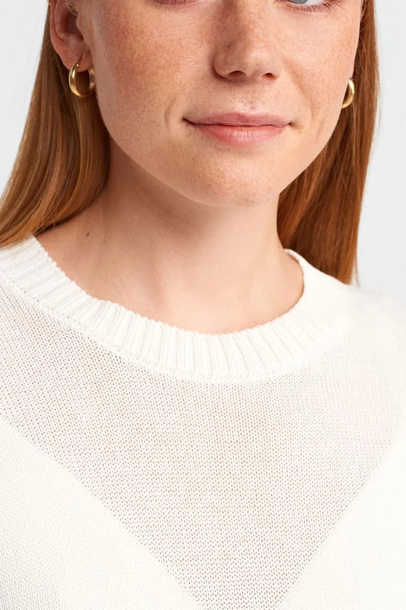 Dilvin Dusty White DILVIN Women's Ribbed Crew Neck Short-sleeve Sweater for Women | Best Price UAE