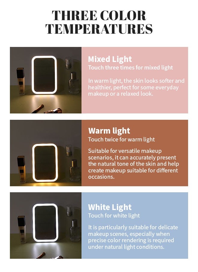 Generic Mini Makeup Mirror With Led Lights Table Beauty Makeup Mirror 3 Colors Light Modes 4k Hd Portable Travel Mirror For Travel Home Office Car 7.7in  - Image 3