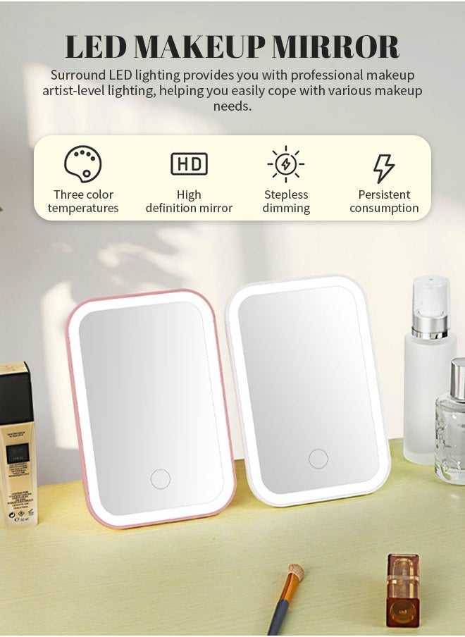Generic Mini Makeup Mirror With Led Lights Table Beauty Makeup Mirror 3 Colors Light Modes 4k Hd Portable Travel Mirror For Travel Home Office Car 7.7in  - Image 2