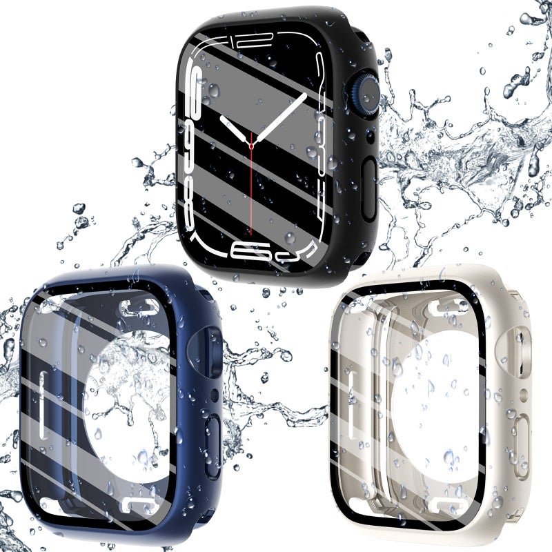 CHANCHY Apple Watch SE/Series 4/5/6 44mm 3 Pack Hard PC Waterproof Full Protective Case, Black/Blue/Starlight - Image 1