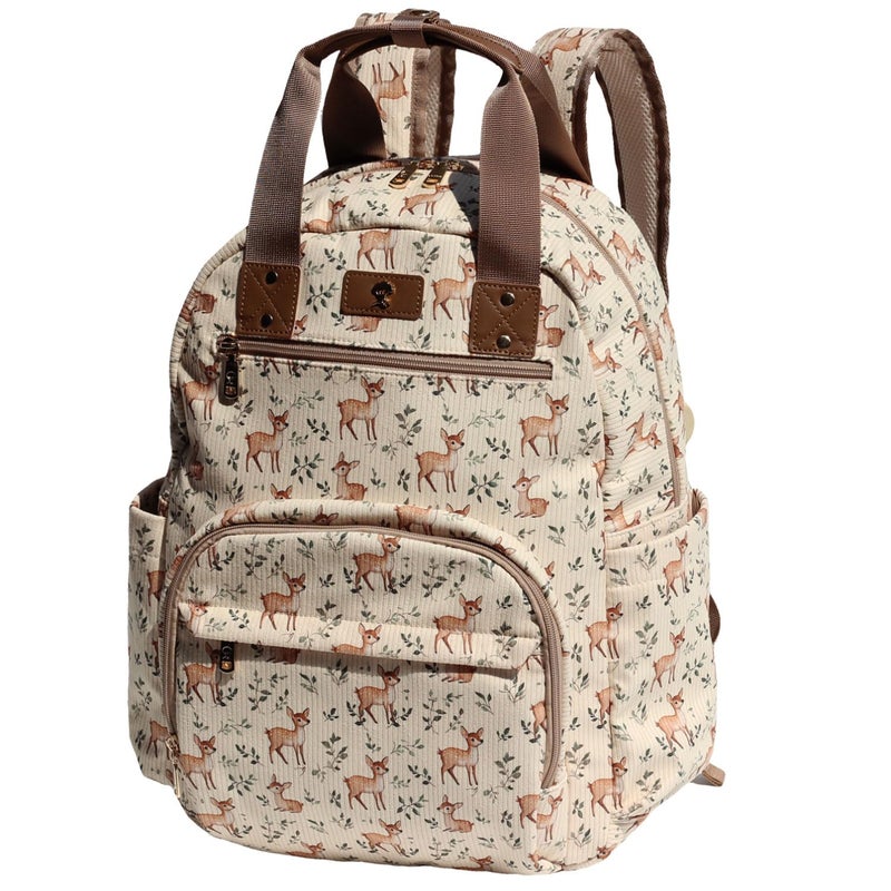 ESVAN Diaper Bag Backpack, Large Capacity Multifunction Baby Essentials Fashion Travel Pack Linen Canvas office Laptop Bag (Corduroy Fawn) - Image 1