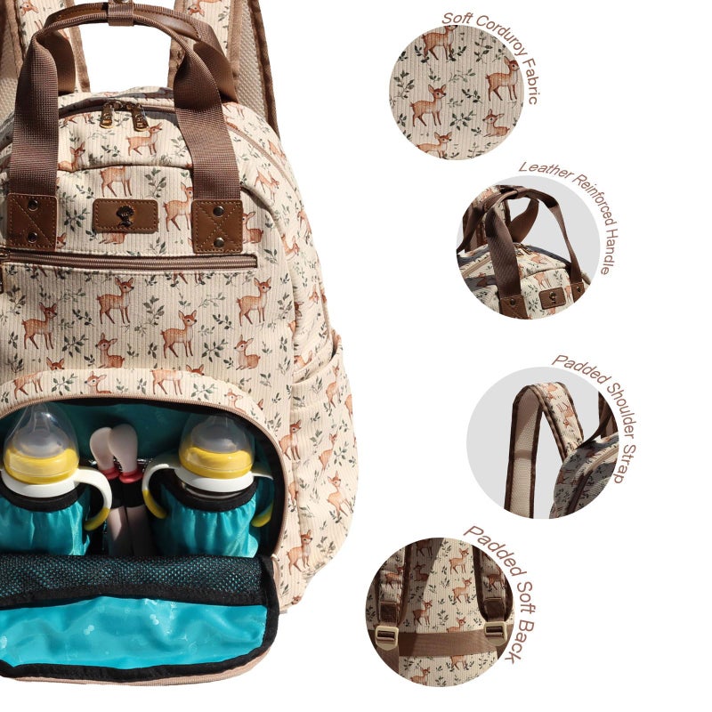 ESVAN Diaper Bag Backpack, Large Capacity Multifunction Baby Essentials Fashion Travel Pack Linen Canvas office Laptop Bag (Corduroy Fawn) - Image 2