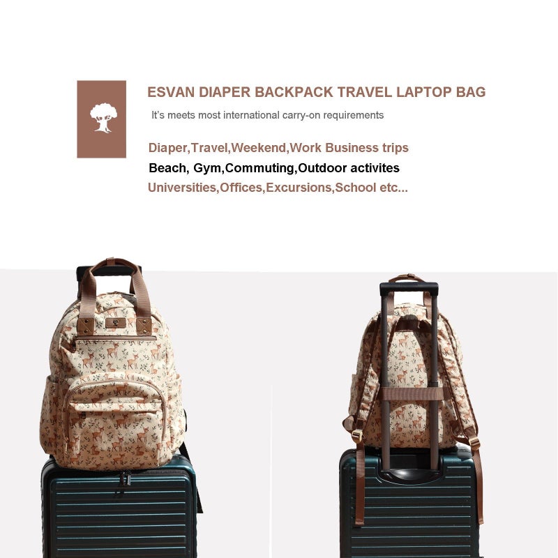 ESVAN Diaper Bag Backpack, Large Capacity Multifunction Baby Essentials Fashion Travel Pack Linen Canvas office Laptop Bag (Corduroy Fawn) - Image 5