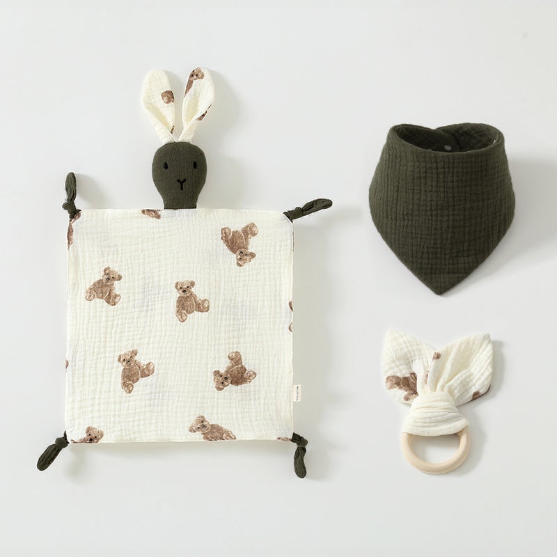 Pure Cotton Baby Sleeping Doll Set – 4-Layer Rabbit Towel & 6-Layer Triangle Ring - Image 1