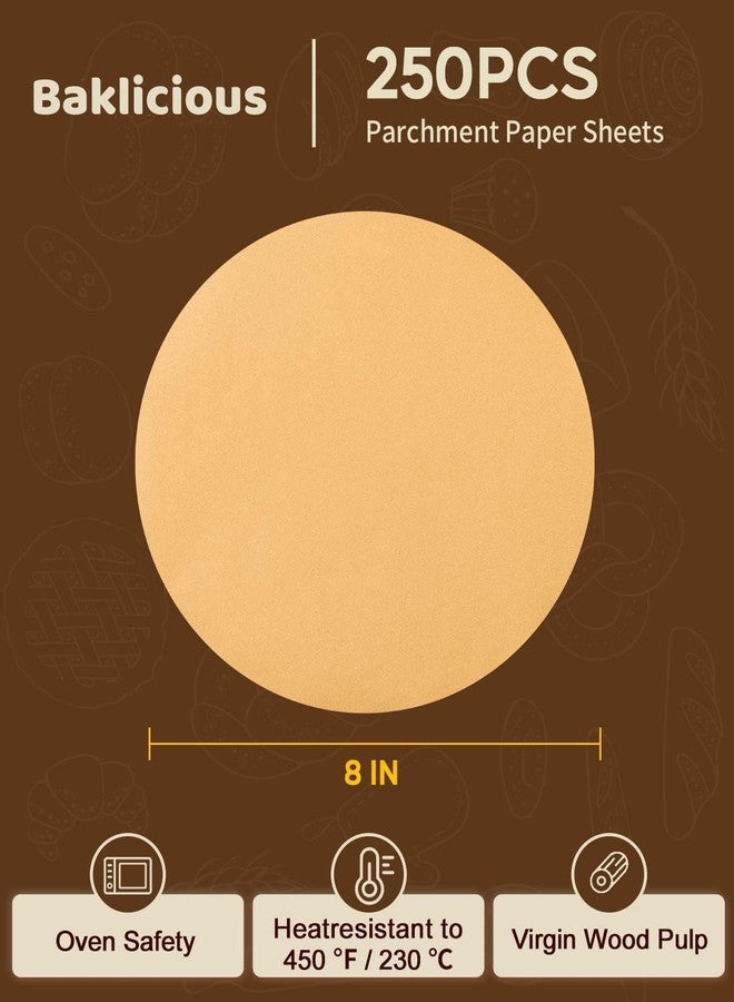 Baklicious 250Pcs 8 Inch Parchment Paper Rounds. Non Stick Round Parchment Paper, Baking Parchment Circles for Cake Baking, Patty Separating, Tortilla Wrapping - Image 2