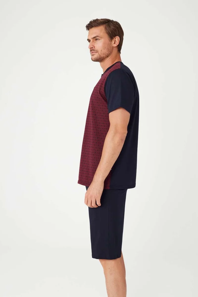 مود كولكشن U.S. Polo Assn. Men's Burgundy Full Placket Pajama Set