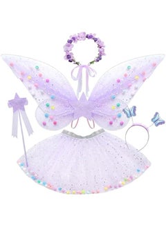 5pcs Girls Fairy Wings Costume Kids Toddler Butterfly Wings with Wand Tutu Skirt Crown Headband Halloween Dress Up Gift