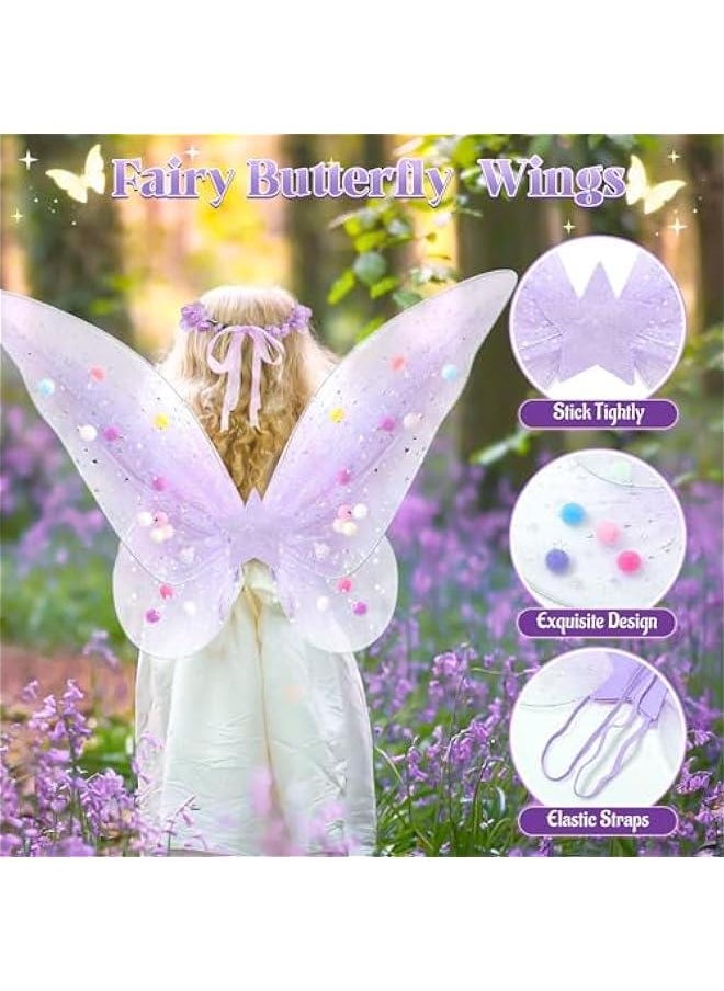 Generic - 5pcs Girls Fairy Wings Costume Kids Toddler Butterfly Wings with Wand Tutu Skirt Crown Headband Halloween Dress Up Gift - Image 1