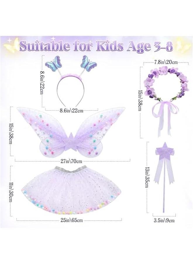 Generic - 5pcs Girls Fairy Wings Costume Kids Toddler Butterfly Wings with Wand Tutu Skirt Crown Headband Halloween Dress Up Gift - Image 1