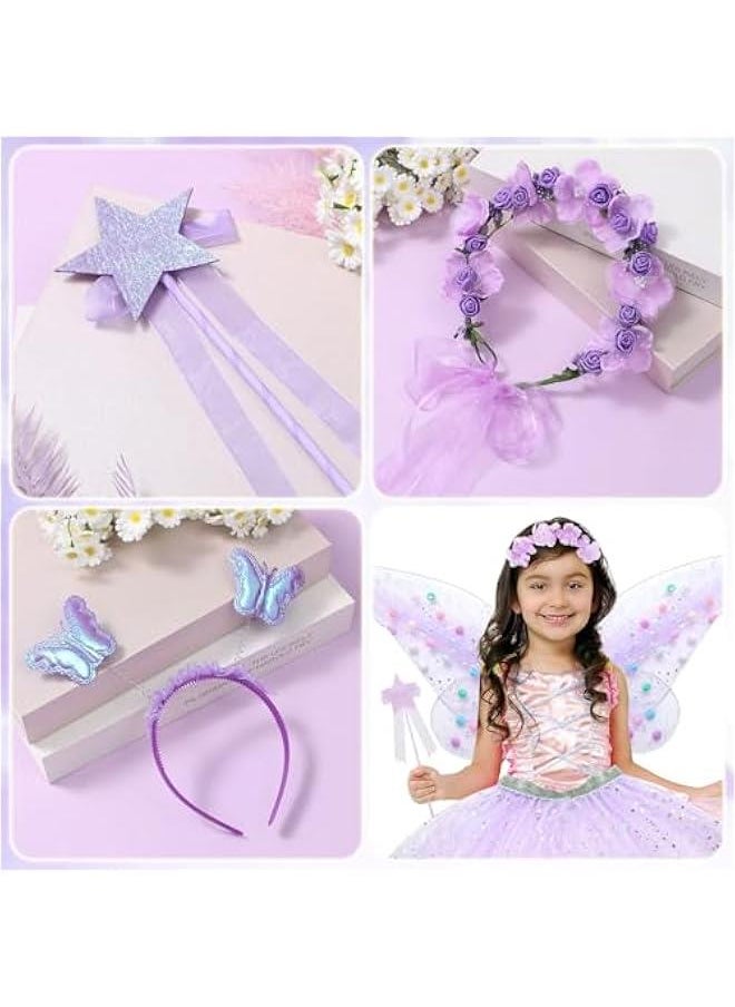 Generic - 5pcs Girls Fairy Wings Costume Kids Toddler Butterfly Wings with Wand Tutu Skirt Crown Headband Halloween Dress Up Gift - Image 1
