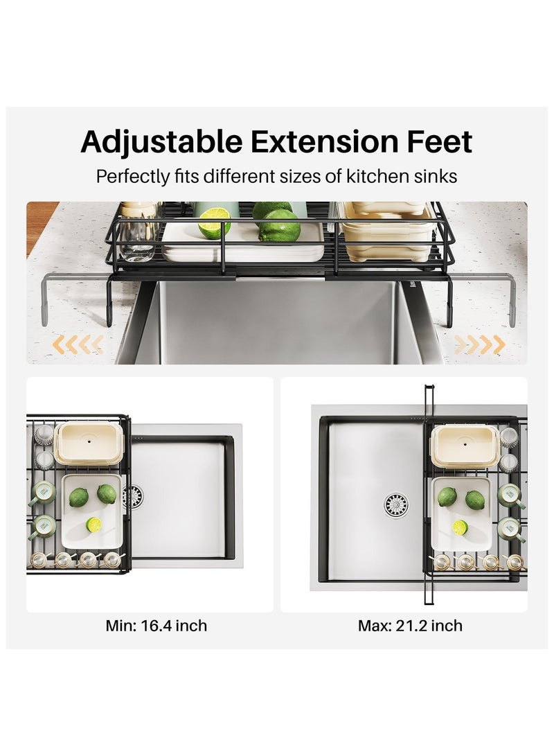 XICEN Dish Drying Rack,Extendable Dish Rack, Large Sink Drying Dish Drainer for Kitchen Counter, Stainless Steel Dish Strainer with Utensil Holder, Black - Image 3
