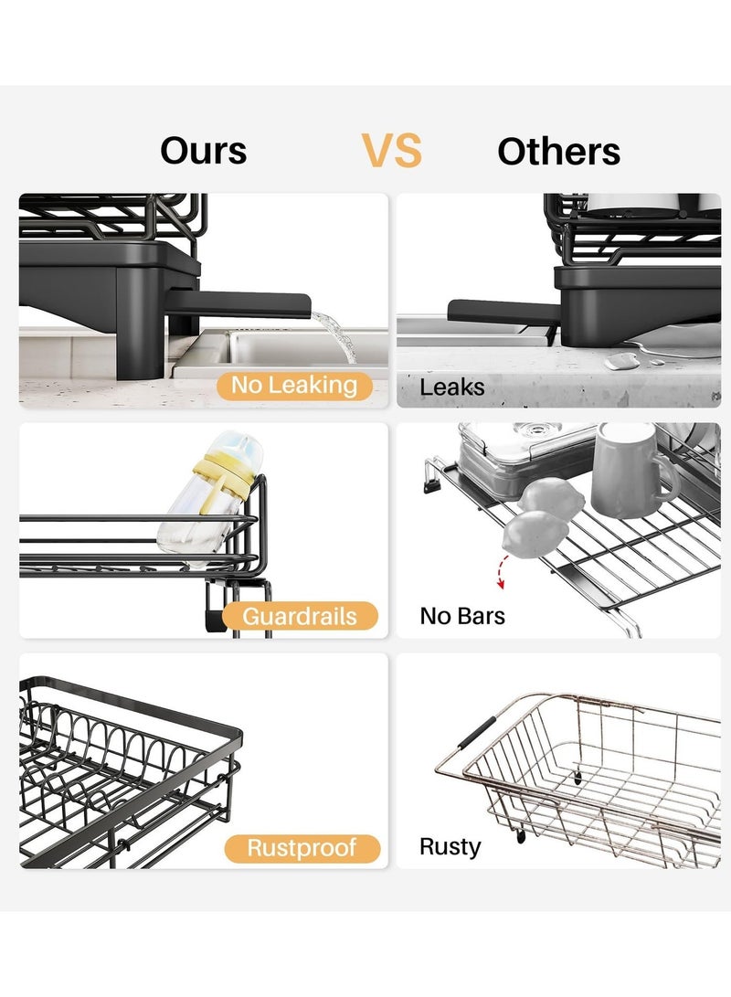 XICEN Dish Drying Rack,Extendable Dish Rack, Large Sink Drying Dish Drainer for Kitchen Counter, Stainless Steel Dish Strainer with Utensil Holder, Black - Image 5