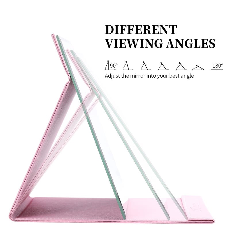 DUcare Folding Mirror Portable Travel PU Portable Adjustable Rectangular Ultrathin Vanity Mirror with Stand Pink - Image 4