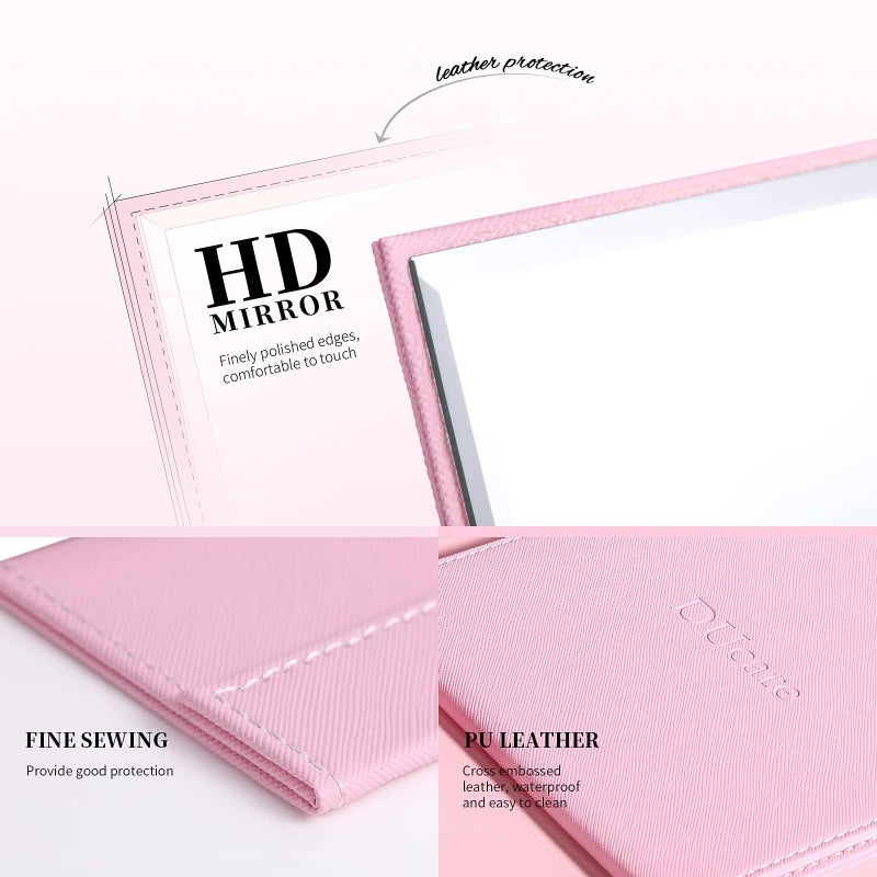 DUcare Folding Mirror Portable Travel PU Portable Adjustable Rectangular Ultrathin Vanity Mirror with Stand Pink - Image 3