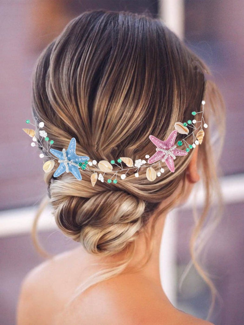Brishow Starfish Headband Wedding Seashell Headpiece Mermaid Hair Accessories for Women and Girls - Image 1