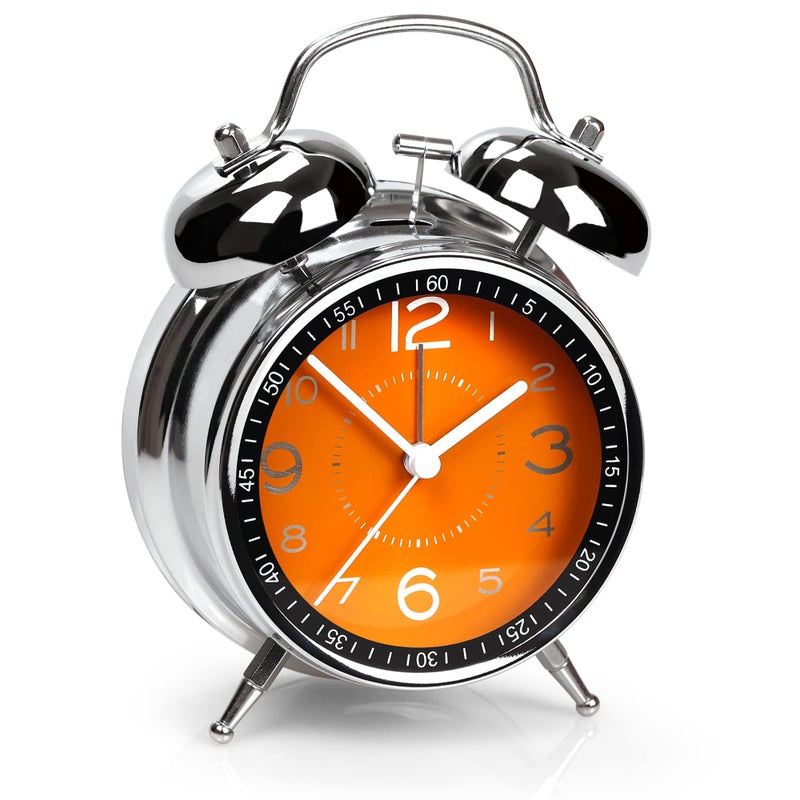 AYRELY Super Loud Alarm Clock for Heavy Sleepers AdultsTwin Bell Retro 4 Inch Silent NonTicking Quartz with Backlight Metal dial Alarm Clocks for Bedrooms Bedside Orange