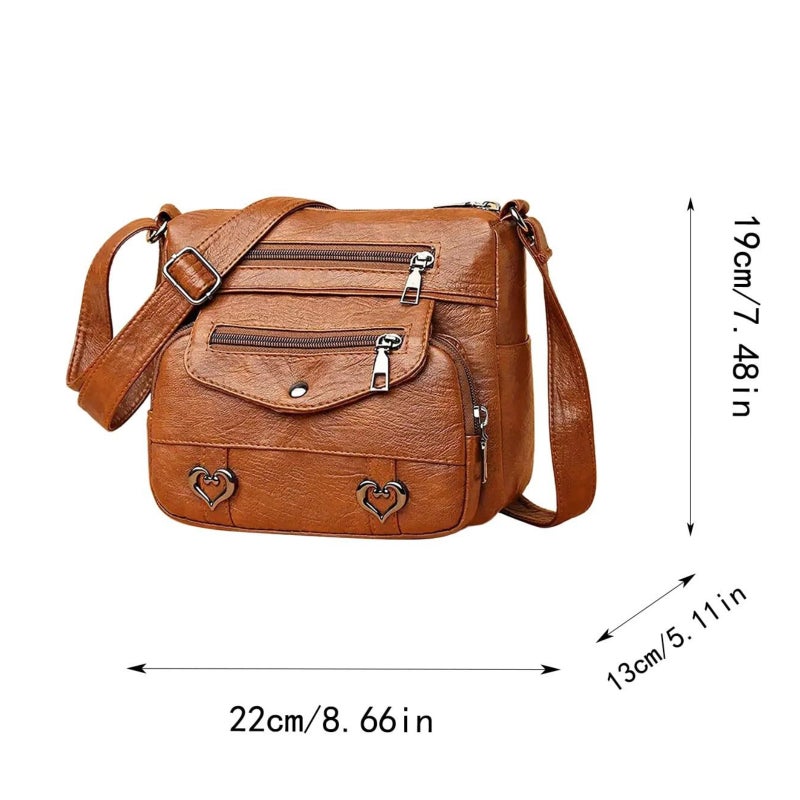Women Retro Shoulder Bag Adjustable Shoulder Straps Heart Decor Sling Bag Multi-Pockets Multi-Purpose - Image 3