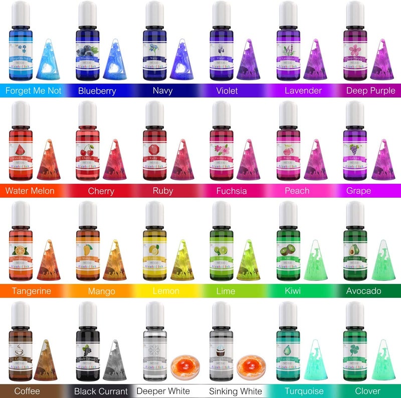 DecorRom Alcohol Ink Set - 24 Vibrant Colors for Resin Art, Petri Dish Making, Epoxy Painting - Concentrated Alcohol-Based Paint Color Dye for Tumbler Making - 24 x 10ml/.35oz - Image 2