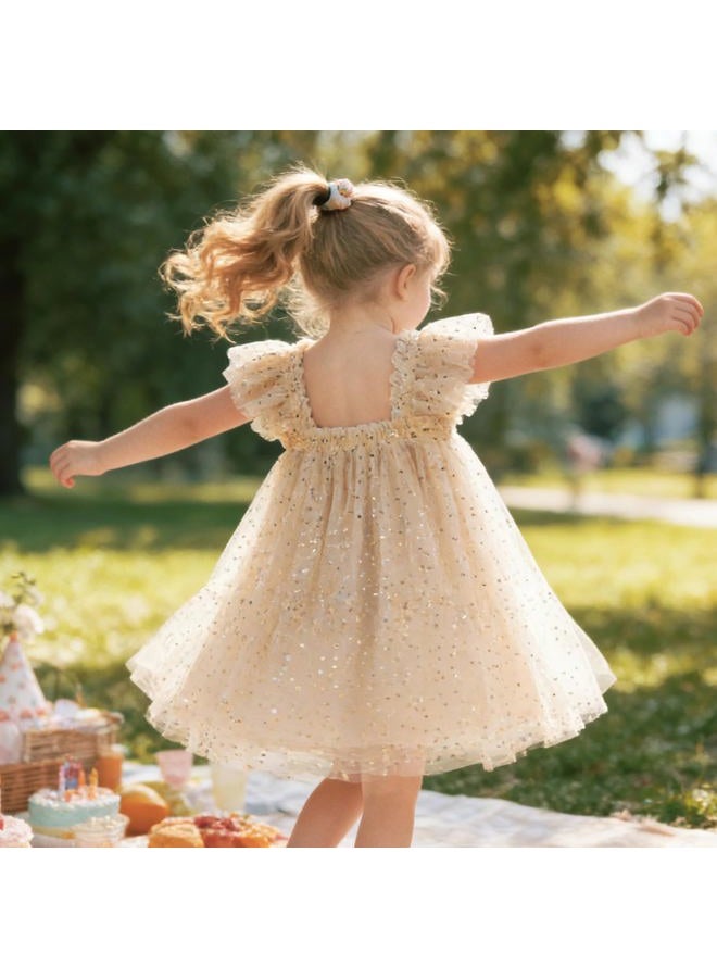 AGQT Baby Girls Tutu Dress Sleeveless Toddler Infant Tulle Tutu Dresses Birthday Party Layered Lace Mini Layers Dress Apricot-Gold Sequin Dot Size 18-24 Months - Image 5