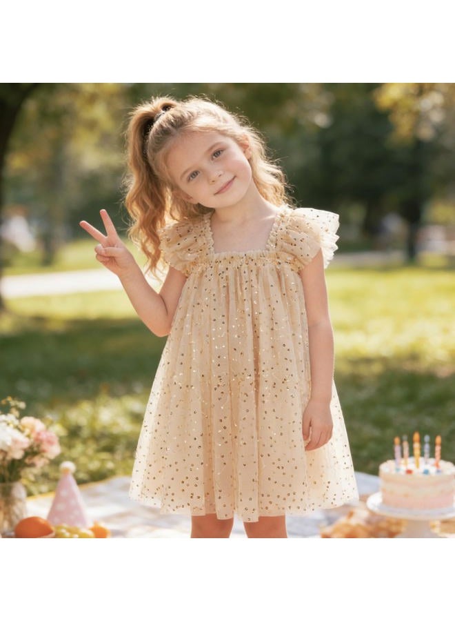 AGQT Baby Girls Tutu Dress Sleeveless Toddler Infant Tulle Tutu Dresses Birthday Party Layered Lace Mini Layers Dress Apricot-Gold Sequin Dot Size 18-24 Months - Image 3