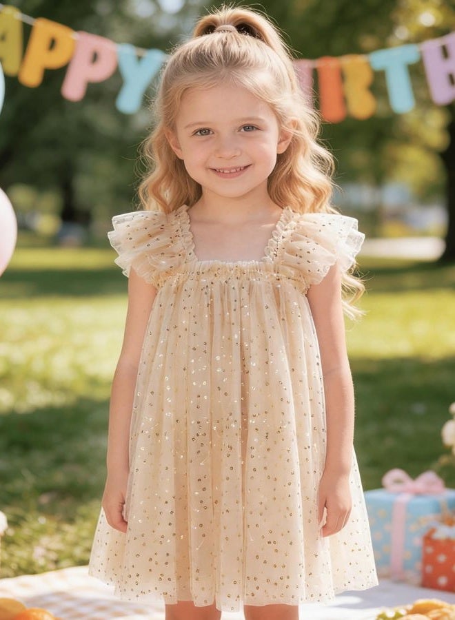 AGQT Baby Girls Tutu Dress Sleeveless Toddler Infant Tulle Tutu Dresses Birthday Party Layered Lace Mini Layers Dress Apricot-Gold Sequin Dot Size 18-24 Months - Image 2
