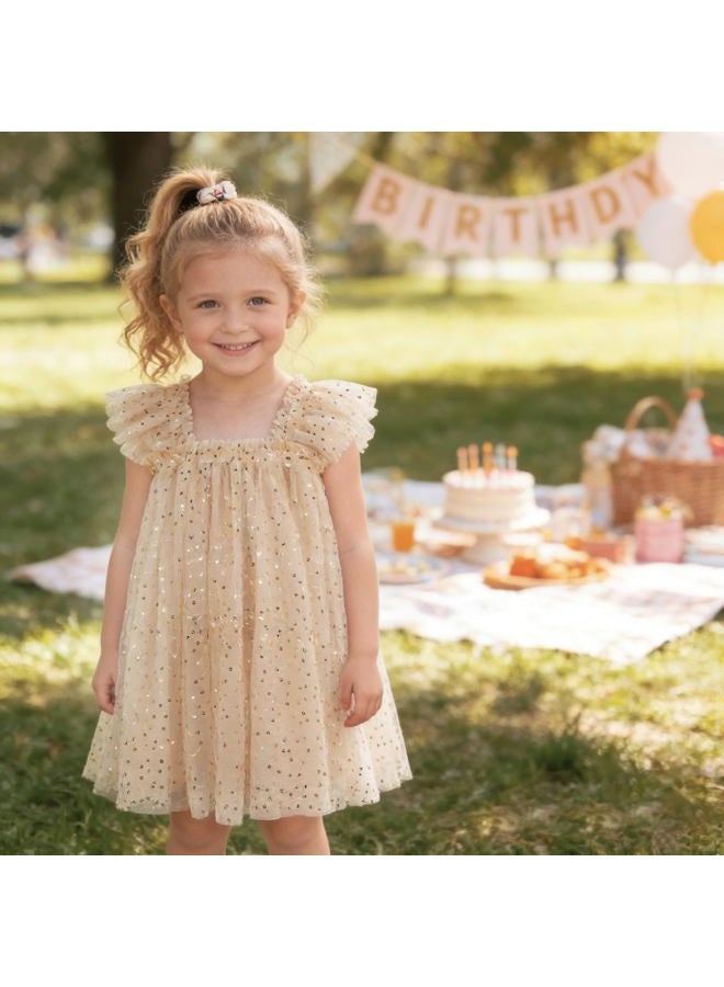 AGQT Baby Girls Tutu Dress Sleeveless Toddler Infant Tulle Tutu Dresses Birthday Party Layered Lace Mini Layers Dress Apricot-Gold Sequin Dot Size 18-24 Months - Image 4