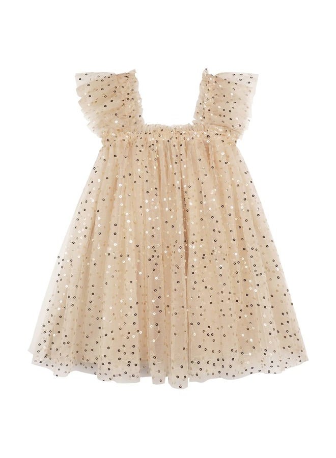 AGQT Baby Girls Tutu Dress Sleeveless Toddler Infant Tulle Tutu Dresses Birthday Party Layered Lace Mini Layers Dress Apricot-Gold Sequin Dot Size 18-24 Months - Image 1