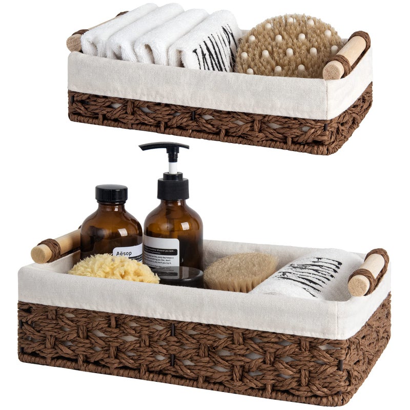 StorageWorks StorageWorks Small Baskets for Organizing Decorative Storage Baskets for Bathroom with Liner Basket for Toilet Tank Top Brown Set of 2 