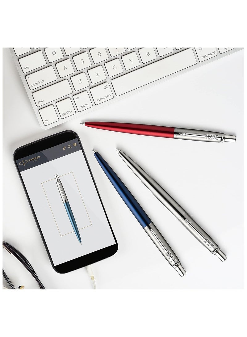 Parker Jotter Ball Point Pen, Blue with Chrome Trim, Medium Point  Ink, Gift Box (Made in France) - Image 4