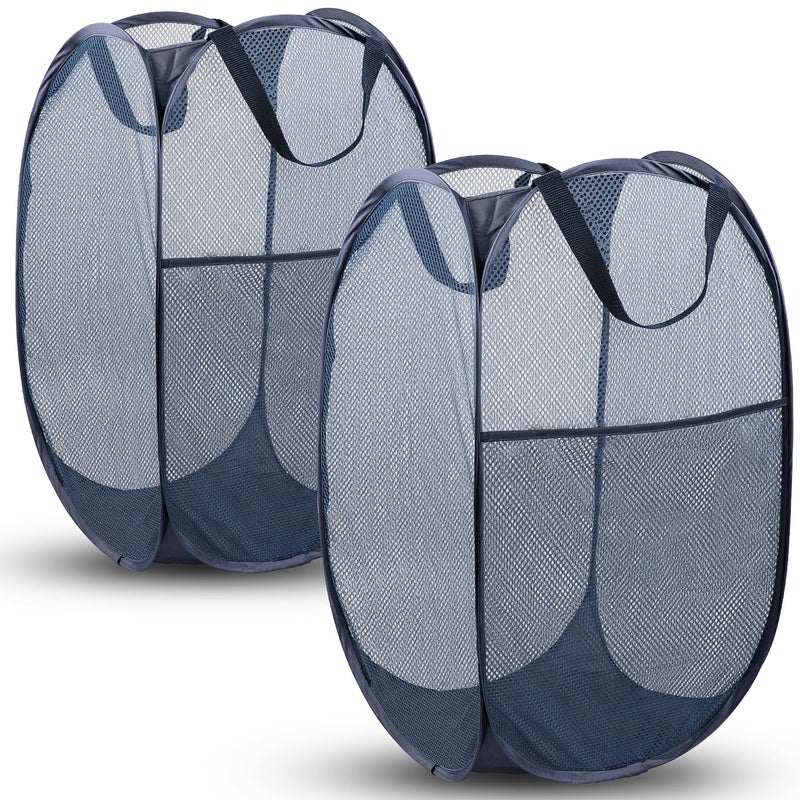 DUCOO Pop Up Hamper, 2 PCS Mesh Pop Up Laundry Hamper, Foldable Mesh Laundry Basket with Space Saving Design for Home, Dorm, Travel and Storage, Blue - Image 1