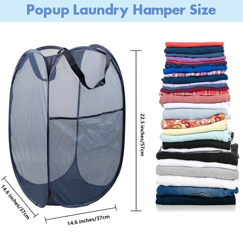 DUCOO Pop Up Hamper, 2 PCS Mesh Pop Up Laundry Hamper, Foldable Mesh Laundry Basket with Space Saving Design for Home, Dorm, Travel and Storage, Blue - Image 2
