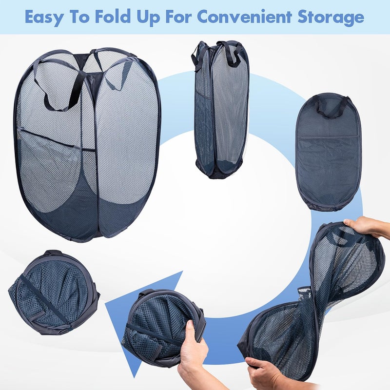 DUCOO Pop Up Hamper, 2 PCS Mesh Pop Up Laundry Hamper, Foldable Mesh Laundry Basket with Space Saving Design for Home, Dorm, Travel and Storage, Blue - Image 5