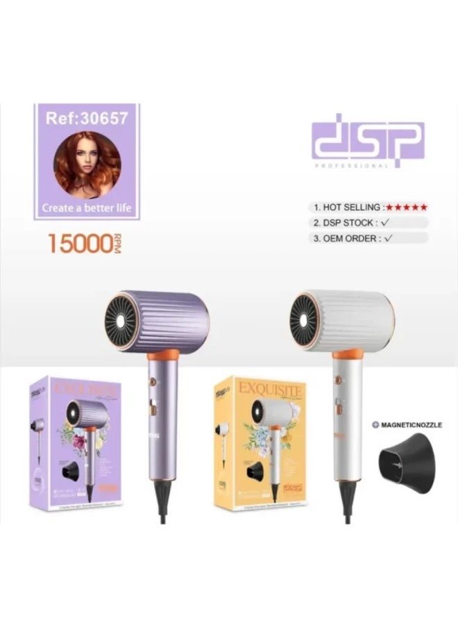 DSP Professional Exquisite Hair Dryer 15000 RPM High Speed Brushless Motor with Magnetic Nozzle, Purple and White, Fast Drying for Salon Home Use - Image 2