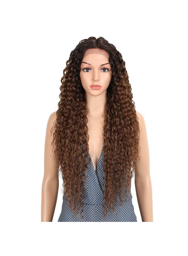جويدر باروكة أمامية من الدانتيل بلون بني أومبير بطول 28 بوصة، باروكة صناعية صغيرة مجعدة ومموجة للنساء ذوات البشرة السوداء، كثافة 130% (Tt6/30) - Image 2